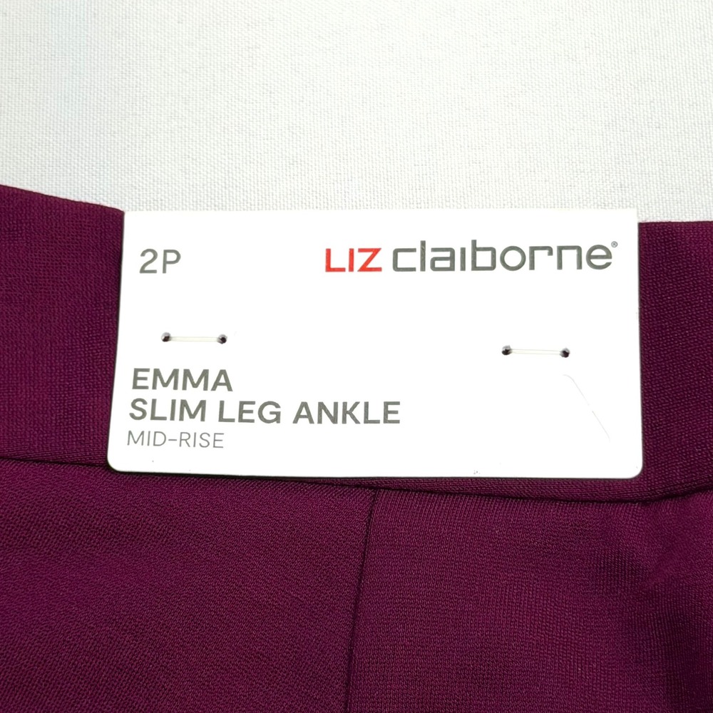 Liz Claiborne Emma Slim Leg Ankle Pants 4-Way Stretch Wild Cherry Womens 2P NWT - Picture 6 of 16